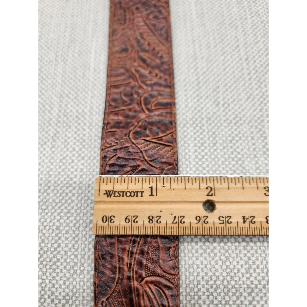 Leatherock Size 34 Medium Tooled Belt Brown Leather Embellished Boho Western